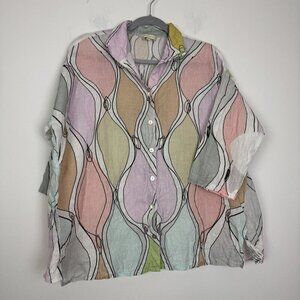 Petanu By Pashma Pastel Geometric Lightweight Boxy Button Up Top Size Medium